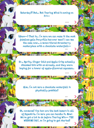 Size: 2048x2769 | Tagged: safe, gameloft, carrot cake, rarity, earth pony, pony, unicorn, g4, my little pony: magic princess, apron, bowtie, clothes, dialogue, dialogue box, english, event, female, hat, high res, male, mare, mobile game, speech bubble, stallion, text