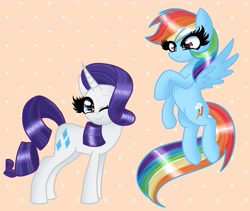 Size: 4096x3453 | Tagged: safe, artist:shadowiesart, rainbow dash, rarity, pegasus, pony, unicorn, g4, duo, female, one eye closed, wink