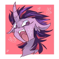 Size: 2048x2048 | Tagged: safe, artist:dmitrymemovznok, twilight sparkle, pony, g4, bust, fangs, female, floppy ears, high res, open mouth, open smile, smiling, solo