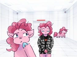 Size: 640x477 | Tagged: safe, artist:dmitrymemovznok, pinkie pie, earth pony, pony, anthro, g4, anthro with ponies, clothes, female, goku drip, meme, solo, unshorn fetlocks