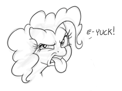 Size: 612x456 | Tagged: safe, artist:mickeymonster, pinkie pie, earth pony, pony, g4, bust, dialogue, disgusted, faic, female, looking at you, mare, monochrome, portrait, simple background, sketch, solo, squint, tongue out, white background
