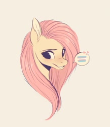 Size: 1407x1624 | Tagged: safe, artist:nettlemoth, fluttershy, pegasus, pony, g4, female, pride, pride flag, solo, speech bubble, trans fluttershy, transgender, transgender pride flag