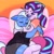 Size: 1000x1000 | Tagged: safe, artist:glitchotic, starlight glimmer, trixie, unicorn, anthro, g4, bed, cuddling, duo, female, lesbian, obtrusive watermark, ship:startrix, shipping, watermark