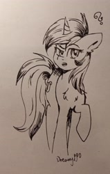 Size: 2510x3936 | Tagged: safe, artist:dreamy990, lyra heartstrings, pony, unicorn, g4, high res, monochrome, pencil drawing, solo, traditional art