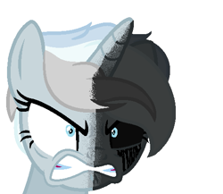 Size: 505x438 | Tagged: safe, artist:harmonicdreemur1308, oc, oc only, pony, unicorn, angry, black sclera, bust, gritted teeth, heterochromia, horn, simple background, teeth, unicorn oc, white background