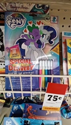 Size: 1836x3264 | Tagged: safe, rainbow dash, rarity, spike, dragon, pegasus, pony, g4, coloring page, dollar tree, female, heart, irl, male, markers, marvel, my little pony logo, one eye closed, photo, picture, ship:sparity, shipping, spider-man, straight, traditional art