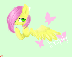 Size: 1181x944 | Tagged: safe, artist:shiqiuzhu, fluttershy, pegasus, pony, g4, female, green background, mare, simple background, solo