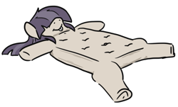 Size: 705x426 | Tagged: safe, artist:jargon scott, oc, oc only, oc:dot matrix, earth pony, object pony, original species, pony, belly button, bucktooth, female, frog (hoof), hair over eyes, lying down, mare, mattress, on back, ponified, simple background, solo, underhoof, wat, white background