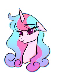 Size: 1074x1368 | Tagged: safe, artist:petaltwinkle, oc, oc only, pony, unicorn, bust, horn, red eyes, simple background, smiling, solo, unicorn oc, white background