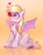 Size: 1074x1368 | Tagged: safe, artist:petaltwinkle, derpy hooves, bat pony, pony, g4, :p, apple, balancing, bat ponified, chest fluff, derpybat, food, heart, ponies balancing stuff on their nose, race swap, sitting, solo, tongue out, unshorn fetlocks