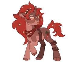 Size: 2048x1676 | Tagged: safe, artist:hibiscuit-rose, pony, unicorn, bandana, belt, chili pepper cookie, coat markings, cookie run, horn, ponified, ponytail, red mane, scar, simple background, skull, solo, tongue out, transparent background