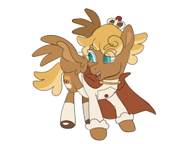 Size: 2048x1676 | Tagged: safe, artist:hibiscuit-rose, pegasus, pony, blonde mane, blue eyes, brown coat, cape, clothes, cookie run, crown, jewelry, ponified, regalia, simple background, solo, transparent background, yellow mane