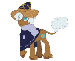 Size: 2048x1676 | Tagged: safe, artist:hibiscuit-rose, earth pony, pony, blue eyes, brown coat, clothes, cookie run, fetlock tuft, freckles, hat, long tail, ponified, scarf, simple background, solo, tail, transparent background, white mane, wizard cookie