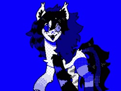 Size: 2048x1536 | Tagged: safe, artist:ponysforyou, oc, oc only, oc:nightcore, bat pony, pony, bat ears, bat pony oc, blue background, ear fluff, fangs, open mouth, pixel art, simple background, solo