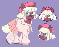 Size: 2048x1622 | Tagged: safe, artist:ponysforyou, oc, earth pony, pony, :3, blushing, clothes, earth pony oc, hat, skirt, smiling