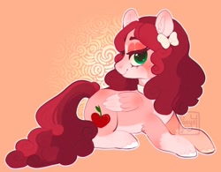 Size: 1236x966 | Tagged: safe, artist:ponysforyou, oc, oc:nasty cherry, pegasus, pony, bow, hair bow, looking at you, lying down, pegasus oc, solo