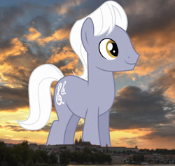Size: 1808x1713 | Tagged: safe, anonymous editor, artist:deratrox, edit, royal riff, earth pony, pony, g4, background pony, czech republic, giant pony, giant/macro earth pony, highrise ponies, irl, macro, male, mega giant, photo, ponies in real life, prague, solo, stallion