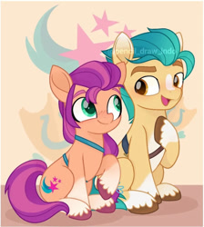 Size: 847x944 | Tagged: safe, artist:pencildrawindo, hitch trailblazer, sunny starscout, earth pony, pony, g5, cute, duo, duo male and female, female, hitchbetes, male, mare, ship:starblazer, shipping, stallion, straight, sunnybetes