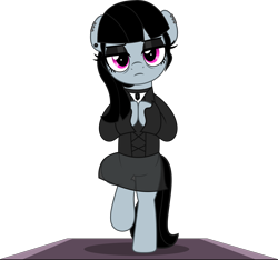 Size: 5347x5000 | Tagged: safe, artist:jhayarr23, oc, oc only, oc:goth lass, earth pony, pony, bags under eyes, bipedal, clothes, commission, dress, ear piercing, earring, earth pony oc, eyeshadow, female, frown, goth, hooves together, jewelry, makeup, mare, necklace, piercing, simple background, solo, transparent background, ych result