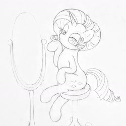 Size: 1762x1763 | Tagged: artist needed, safe, rarity, pony, g4, chair, mirror, pose, sitting, solo, traditional art