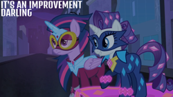 Size: 1920x1080 | Tagged: safe, edit, edited screencap, editor:quoterific, screencap, radiance, rarity, twilight sparkle, alicorn, pony, g4, power ponies (episode), masked matter-horn costume, power ponies, twilight sparkle (alicorn)