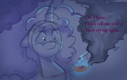 Size: 1113x701 | Tagged: safe, anonymous artist, misty brightdawn, opaline arcana, pony, unicorn, series:misty pov, g5, amulet, dialogue, female, glowing, implied opaline arcana, jewelry, mare, medallion, necklace, opaline arcana is not amused, talking, text, this will end in tears, unamused