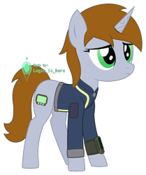Size: 1122x1340 | Tagged: safe, artist:logic-is-here, oc, oc only, oc:littlepip, pony, unicorn, fallout equestria, clothes, horn, jumpsuit, simple background, solo, teenager, transparent background, unicorn oc, vault suit, younger