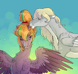 Size: 4000x3800 | Tagged: safe, artist:whitearbalest, derpibooru exclusive, oc, oc:beatrice creux, oc:gray bird, pegasus, pony, female, licking, male, mare, pegasus oc, shipping, simple background, spread wings, stallion, straight, tongue out, wings