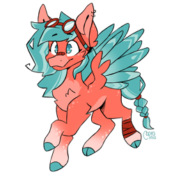 Size: 2000x2000 | Tagged: safe, artist:caprania, oc, oc:sunlight whistle, pegasus, pony, colored wings, female, goggles, high res, mare, pegasus oc, simple background, solo, transparent background, two toned wings, wings