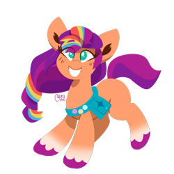 Size: 2000x2000 | Tagged: safe, artist:caprania, sunny starscout, earth pony, pony, g5, high res, mane stripe sunny, simple background, smiling, solo, transparent background