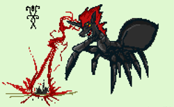 Size: 1133x700 | Tagged: safe, artist:damset, oc, oc only, oc:dark star, monster pony, original species, spiderpony, 1000 hours in ms paint, beam, blast, distracted, horn, magic, magic beam, magic blast, ms paint, pixel art, simple background