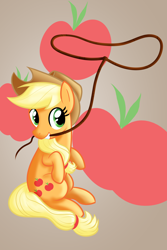 Size: 3600x5400 | Tagged: safe, artist:lxyacht, applejack, earth pony, pony, g4, cutie mark, cutie mark background, female, lasso, mare, mouth hold, rope, simple background, sitting, solo