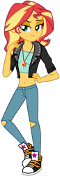 Size: 3146x9105 | Tagged: safe, artist:emeraldblast63, sunset shimmer, human, equestria girls, g4, absurd resolution, belly button, clothes, converse, female, geode of empathy, jewelry, lidded eyes, magical geodes, midriff, necklace, pants, ripped pants, shoes, simple background, solo, spring, torn clothes, transparent background