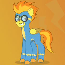 Size: 1200x1200 | Tagged: safe, artist:prixy05, spitfire, pegasus, pony, g4, g5, my little pony: tell your tale, g4 to g5, generation leap, orange background, simple background, solo, wonderbolts