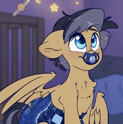 Size: 3468x3500 | Tagged: safe, alternate version, artist:fluffyxai, oc, oc only, oc:moon sparks, pegasus, pony, chest fluff, diaper, diaper fetish, fetish, high res, non-baby in diaper, pacifier, pegasus oc, solo