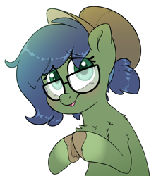 Size: 4000x4200 | Tagged: safe, artist:fluffyxai, oc, oc only, oc:gray hat, earth pony, pony, blushing, commission, earth pony oc, female, glasses, looking at you, mare, shy, simple background, smiling, solo, white background, ych result
