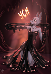Size: 1640x2360 | Tagged: safe, artist:stirren, goo, anthro, bondage, cavern, clothes, commission, dress, dressup, encasement, solo, your character here