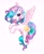 Size: 1988x2408 | Tagged: safe, artist:peachmichea, princess celestia, alicorn, pony, g3, g4, flying, g4 to g3, generation leap, hair over one eye, looking at you, open mouth, open smile, simple background, smiling, solo, white background