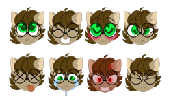 Size: 3004x1772 | Tagged: safe, artist:crazysketch101, oc, oc only, oc:mark atlas, pony, angry, blushing, commission, crying, emoji, glasses, heart, heart eyes, simple background, solo, tongue out, transparent background, wingding eyes, x eyes