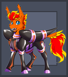 Size: 1923x2190 | Tagged: safe, artist:parrpitched, oc, oc:fireheart(fire), bat pony, pony, bat pony oc, concave belly, fireheart76's latex suit design, latex, latex boots, latex suit, prisoners of the moon, rubber, rubber suit, solo