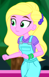 Size: 390x610 | Tagged: safe, screencap, sandy cerise, human, equestria girls, equestria girls series, sunset's backstage pass!, spoiler:eqg series (season 2), background human, cropped, female, overall shorts, solo