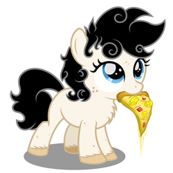 Size: 1600x1600 | Tagged: safe, artist:pizzamovies, oc, oc only, oc:sugar slice, earth pony, pony, cheese, chest fluff, earth pony oc, female, filly, foal, food, pineapple pizza, pizza, simple background, solo, transparent background, unshorn fetlocks