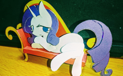 Size: 1200x737 | Tagged: safe, artist:anonymous, rarity, pony, unicorn, g4, colored paper, couch, craft, fainting couch, female, horn, lidded eyes, lying down, mare, papercraft, prone, solo