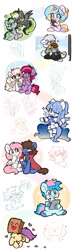 Size: 1215x4096 | Tagged: safe, artist:oofycolorful, oc, oc:anticular, oc:bizarre song, oc:blue chewings, oc:elli, oc:graphite sketch, oc:jelly, oc:ninny, oc:oofy colorful, oc:paper bag, oc:qamar, oc:sugar morning, bread, cape, chicken meat, chicken nugget, clothes, cute, drawing, fake cutie mark, floating heart, flower, food, heart, meat, ocbetes, rose, simple background, sparkles, toast, unshorn fetlocks, white background