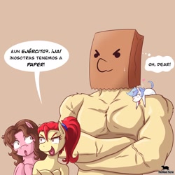 Size: 2048x2048 | Tagged: safe, artist:theblackterror1, oc, oc:paper bag, high res, muscles, oh dear, spanish
