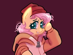 Size: 1600x1200 | Tagged: safe, alternate version, artist:lynuscattips, fluttershy, g4, clothes, female, looking at you, simple background, smiling, solo