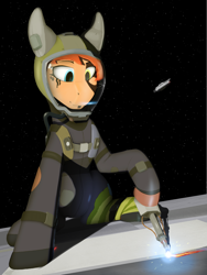 Size: 3000x4000 | Tagged: safe, artist:apuljack, oc, oc only, oc:rusty gears, earth pony, pony, solo, space, spacesuit, the expanse, welding