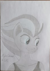 Size: 2381x3381 | Tagged: artist needed, safe, night glider, g4, female, high res, mare, pencil drawing, smiling, solo, traditional art