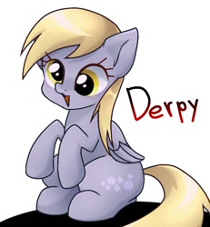 Size: 868x940 | Tagged: safe, artist:namaenonaipony, derpy hooves, pegasus, pony, cute, derpabetes, female, folded wings, mare, open mouth, simple background, sitting, solo, white background, wings