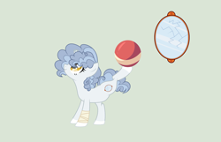 Size: 3344x2160 | Tagged: safe, artist:roseloverofpastels, oc, oc:blue jay, earth pony, pony, ball, base used, earth pony oc, female, high res, magical gay spawn, mare, mirror, offspring, parent:party favor, parent:prince blueblood, simple background, solo